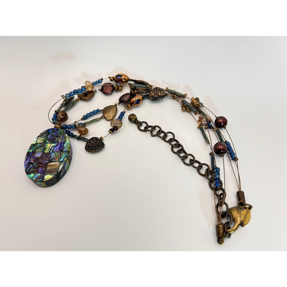 Chicos Necklace Women OS Blue Gold Good Abalone Mosaic Multi Strand Statement - Picture 6 of 7